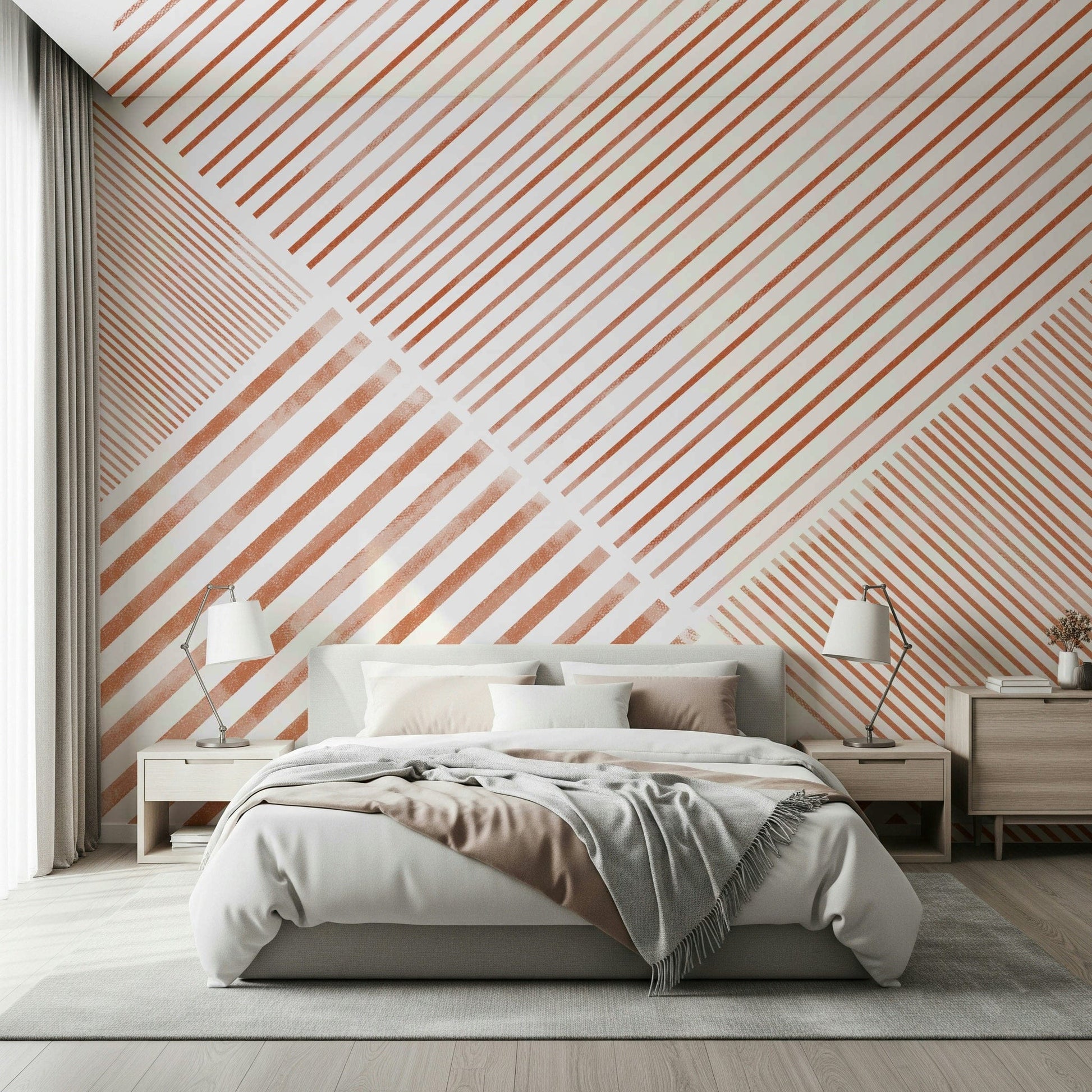 A contemplative geometric design wallpaper mural for a feature wall.