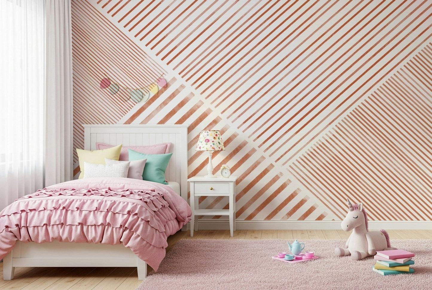 An artistic minimalist stripe mural for home decor.