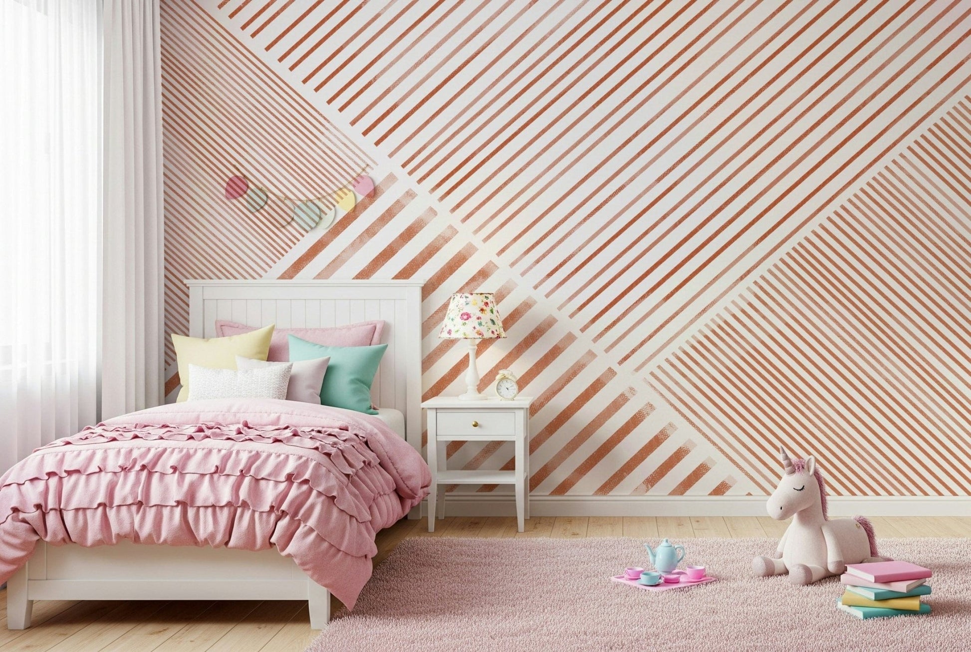 An artistic minimalist stripe mural for home decor.