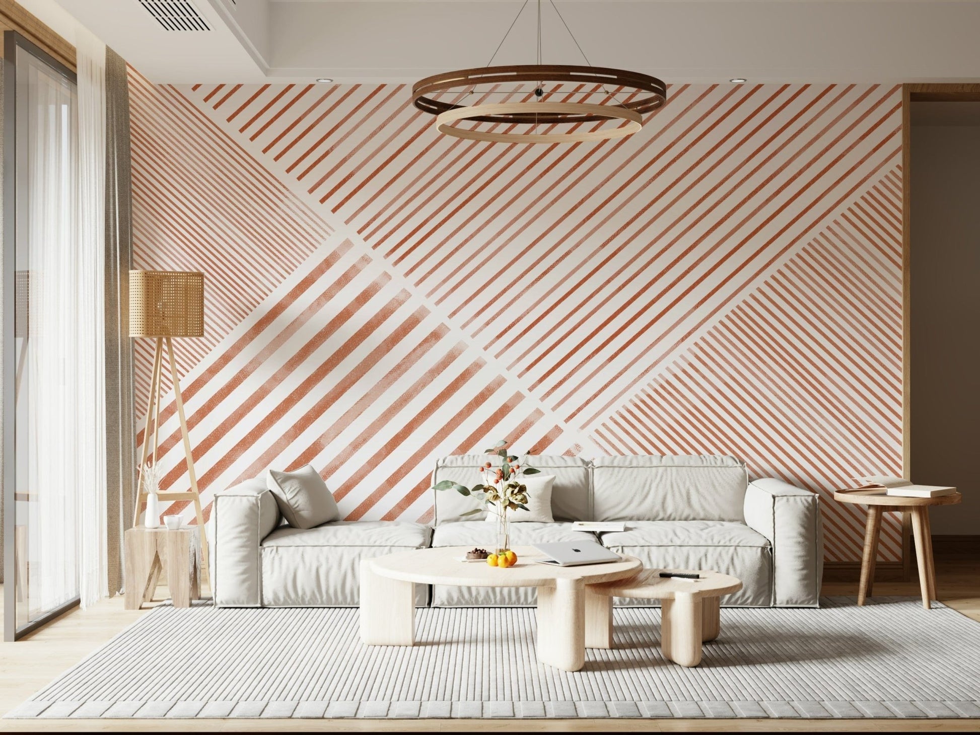 A graceful subtle stripe wall mural in warm, earth tones.