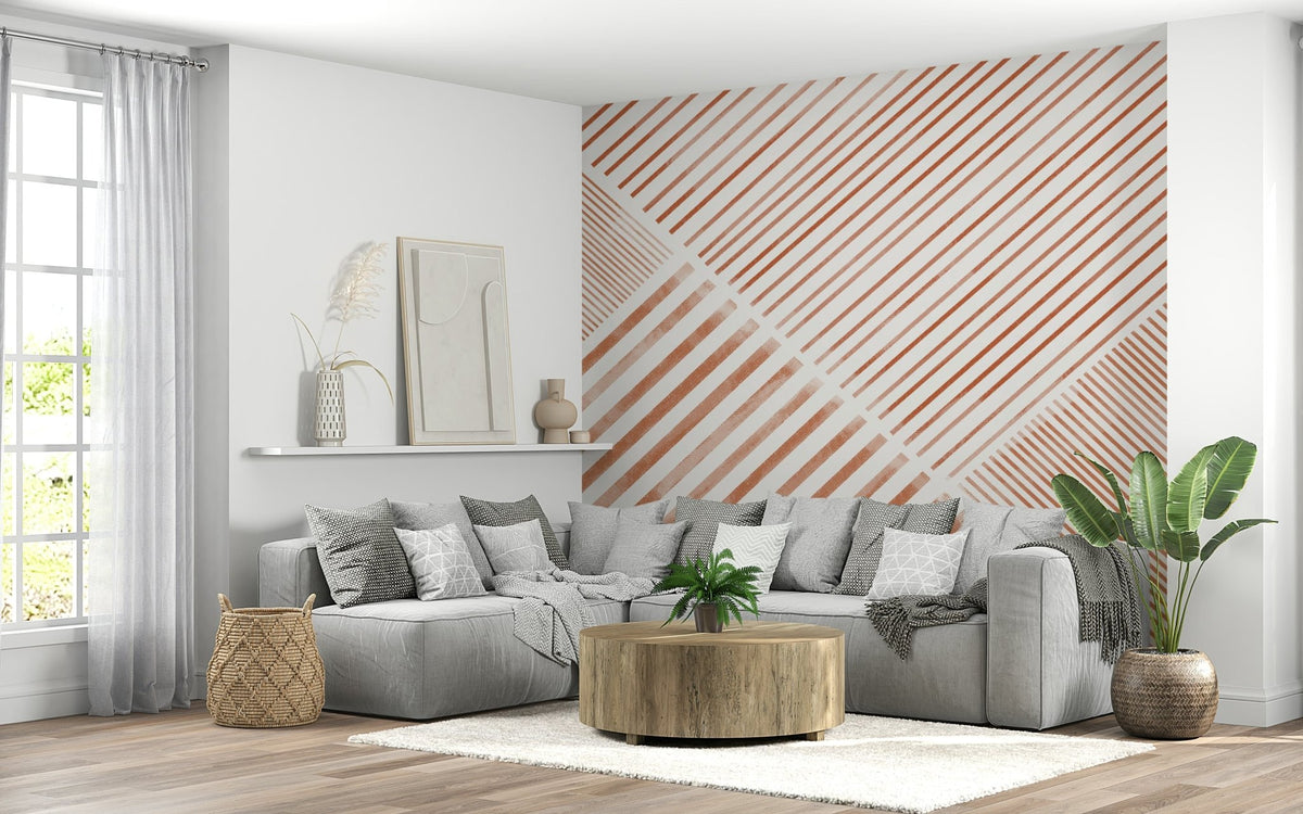 A beautiful terracotta stripe wallpaper mural for a modern home., GD5311