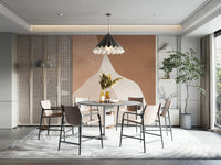 The colors are a warm, earthy palette of terracotta, beige, sand, and brown.

