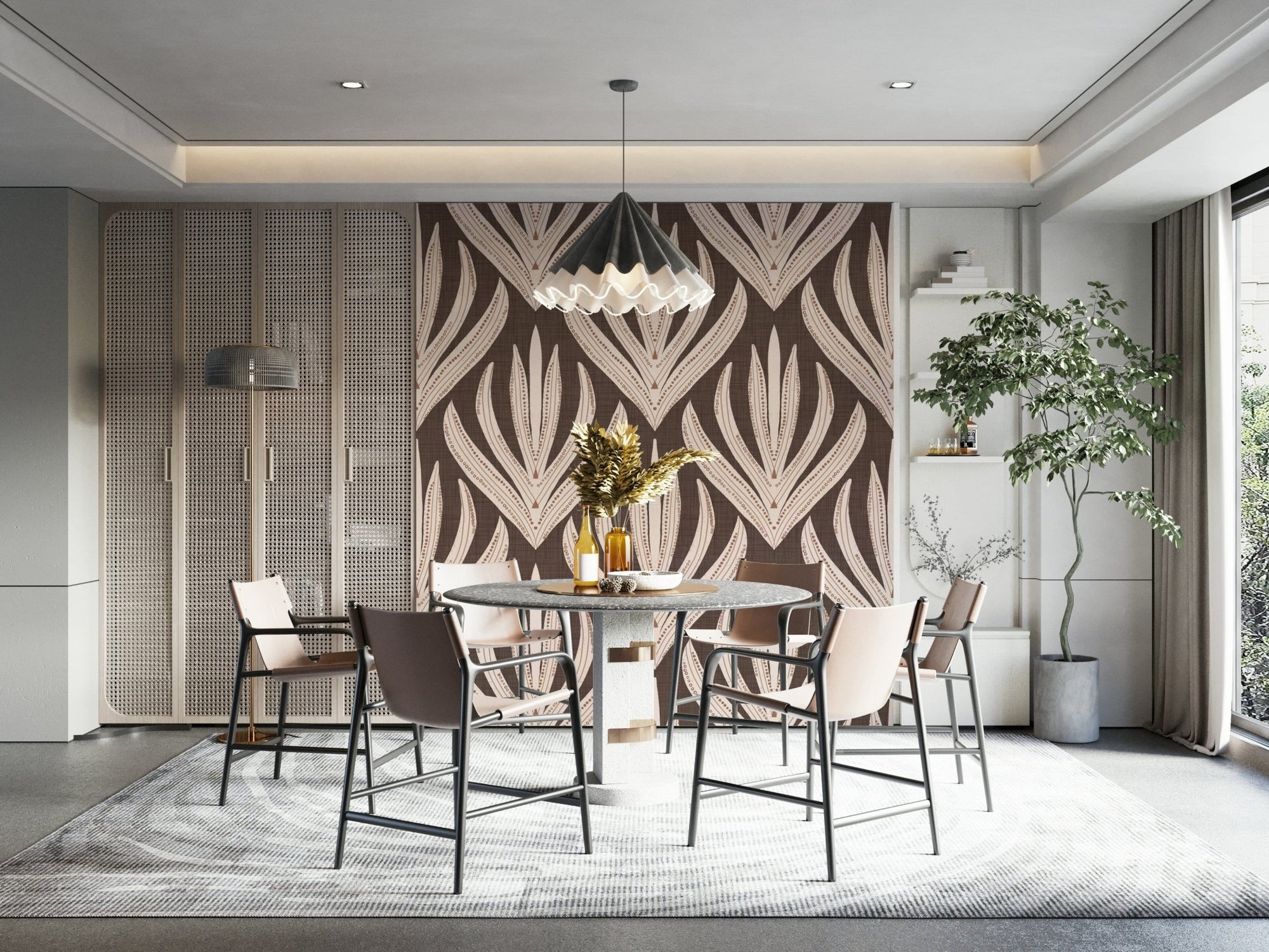 Terra Deco Bloom Wallpaper wall mural in a modern living space., GD6609