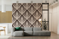 Artistic bedroom backdrop with Terra Deco Bloom Wallpaper pattern.