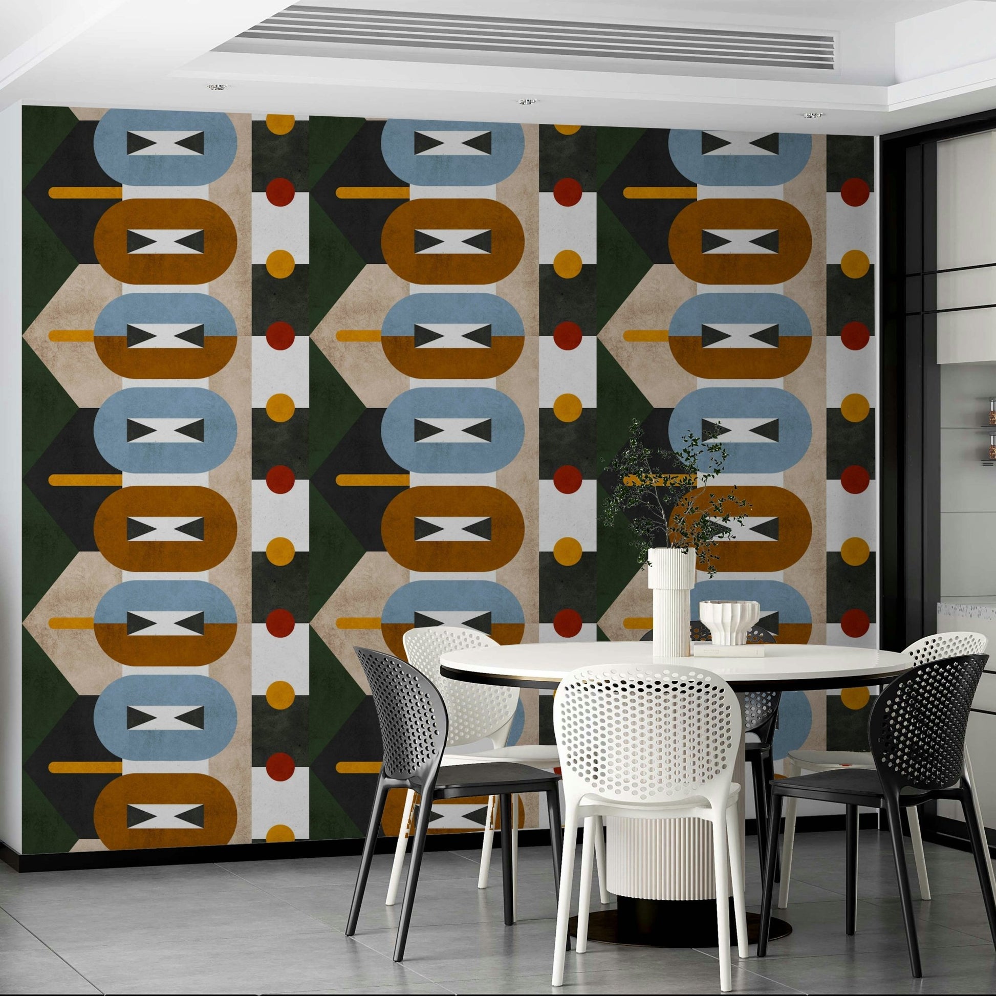Natural tones geometric wallpaper for contemporary interiors

