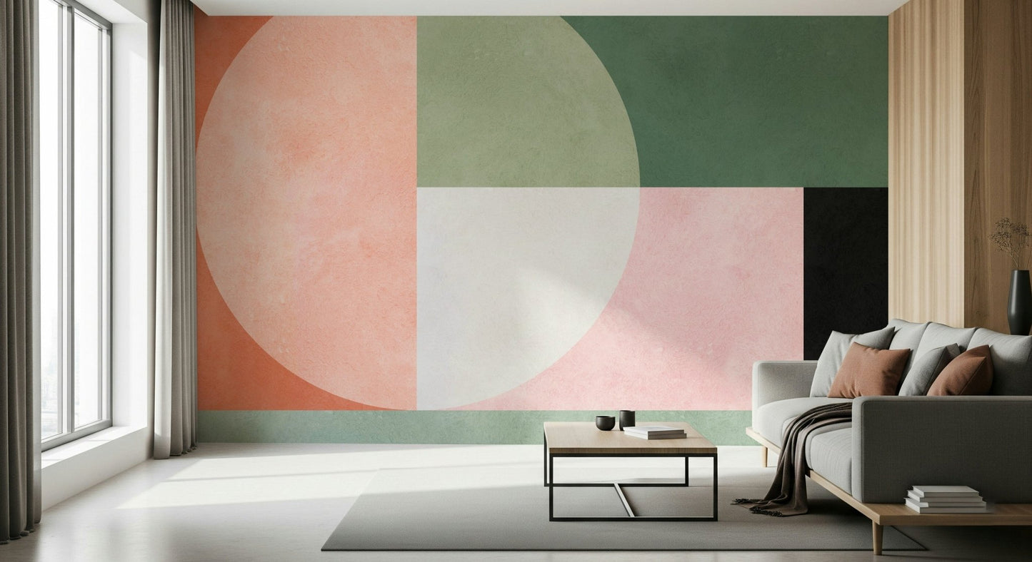 A graceful modern abstract wall mural in warm, earth tones.