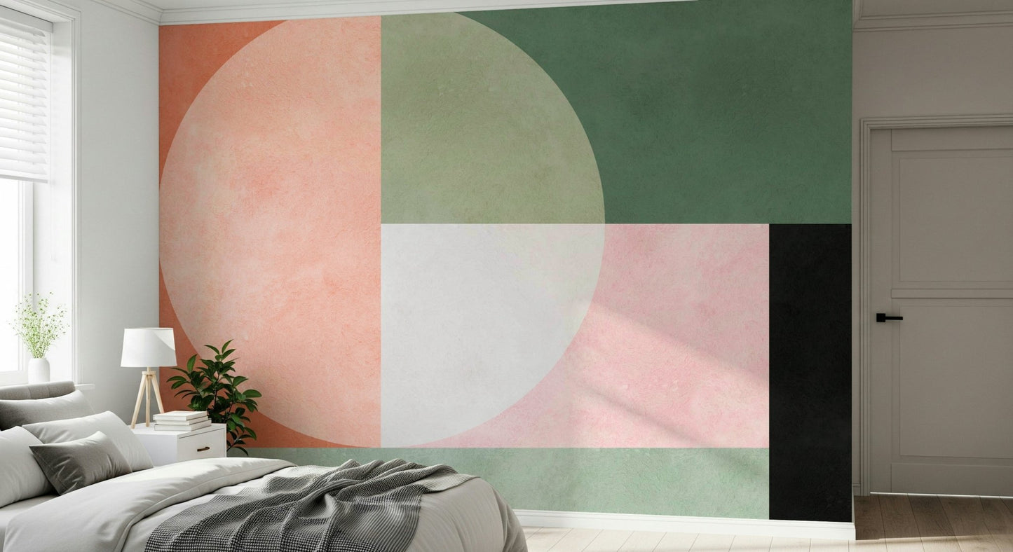 An artistic natural abstraction mural on minimalist wallpaper.