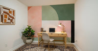 A peaceful geometric design mural on decorative wallpaper.