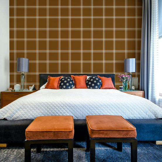 A beautiful classic living room with a plaid wall mural., GD4669