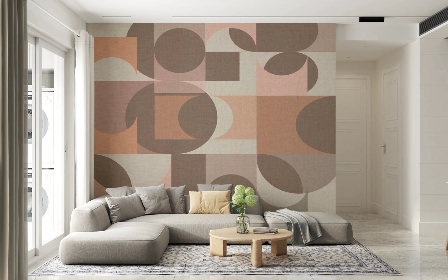 Abstract shapes mural featuring mid-century modern style.