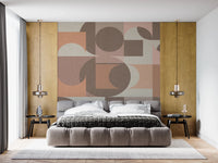 Terracotta and beige abstract shapes peel and stick mural.