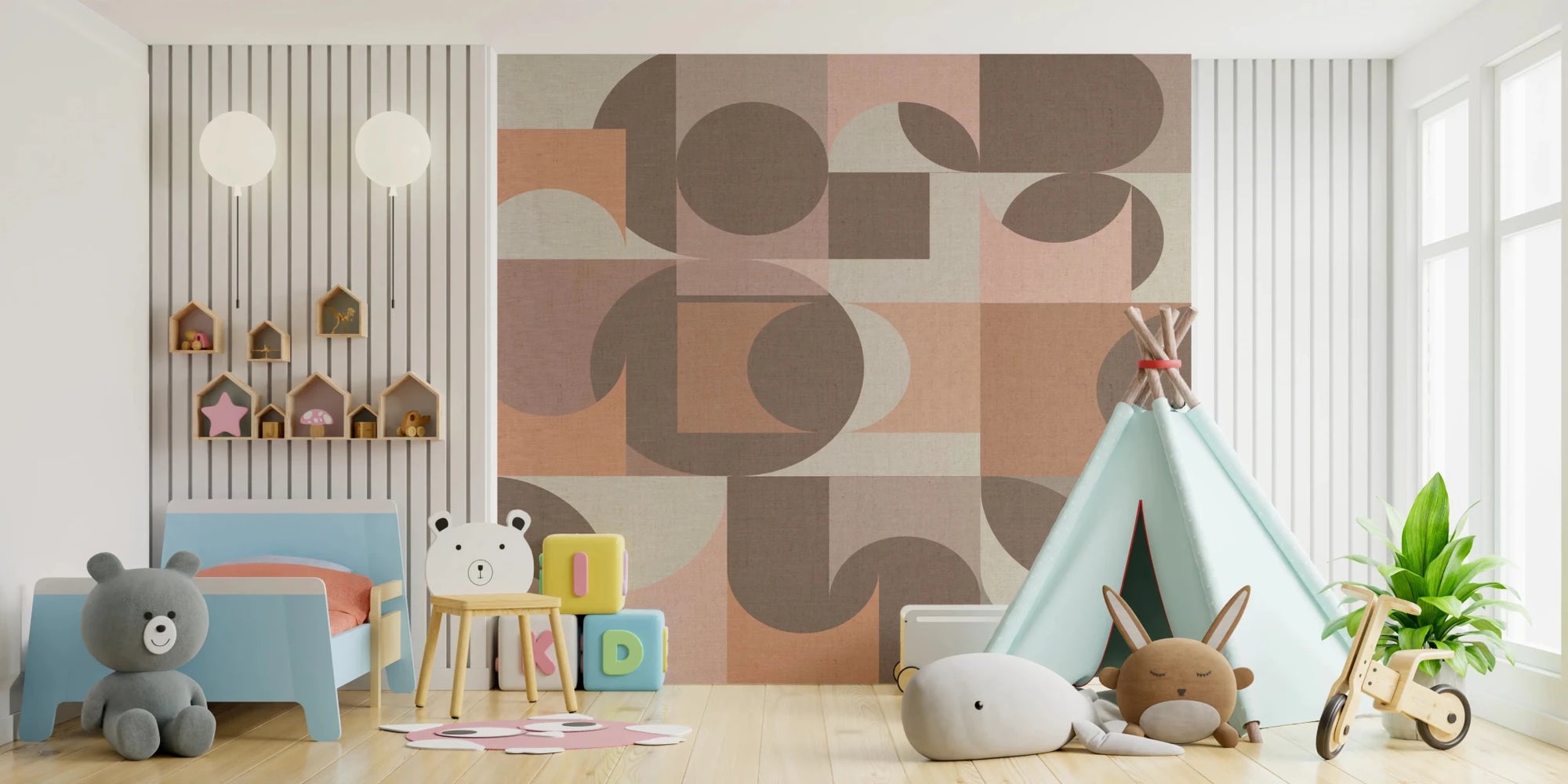 Terra Shapes Wall Mural with abstract geometric patterns., GD8446