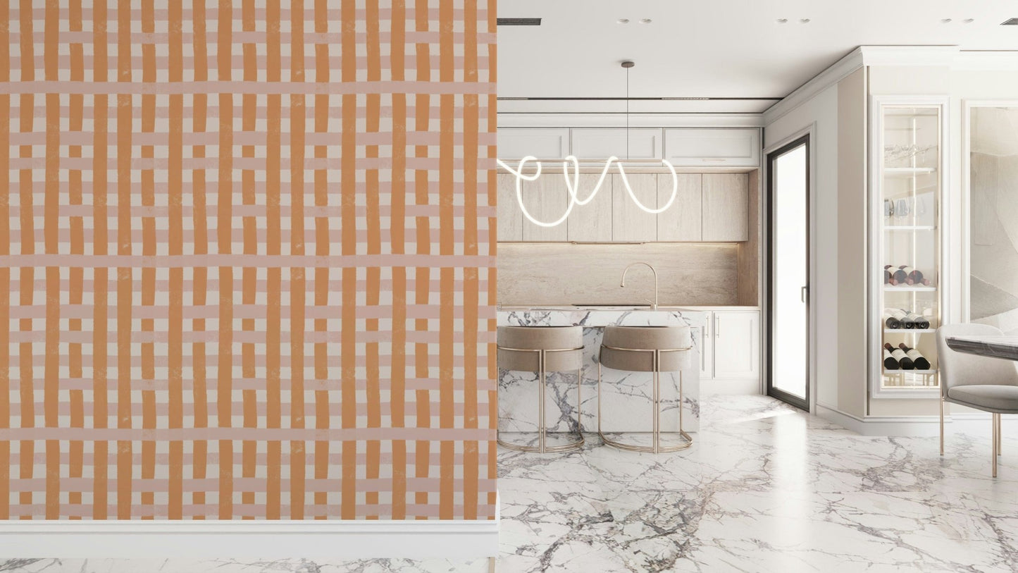 Woven Terra Stripes Wallpaper ocher wall mural texture.