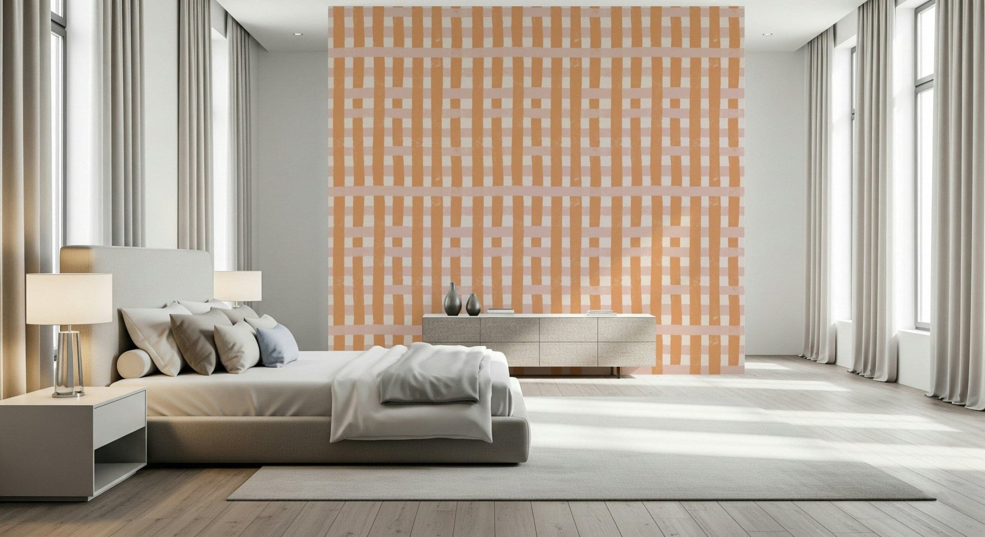 Terra Stripes Wallpaper, wabi-sabi grid, earthy orange texture., GD6650
