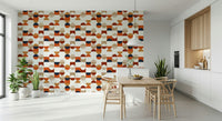 Tan orange navy geometric design Terra Tones Tiles wallcovering.