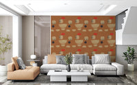 Living room setup with Terracotta Abstract Forms wallpaper modern look, GD9253