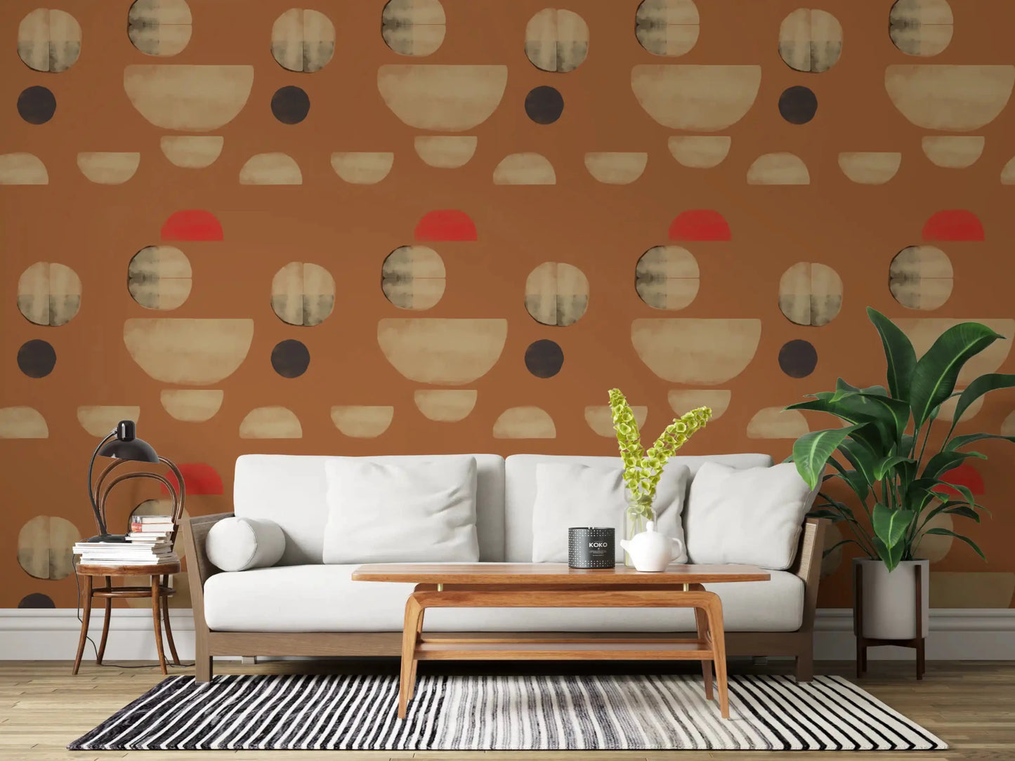 Modern earthy wallpaper with Terracotta Abstract Forms design layout, GD9253
