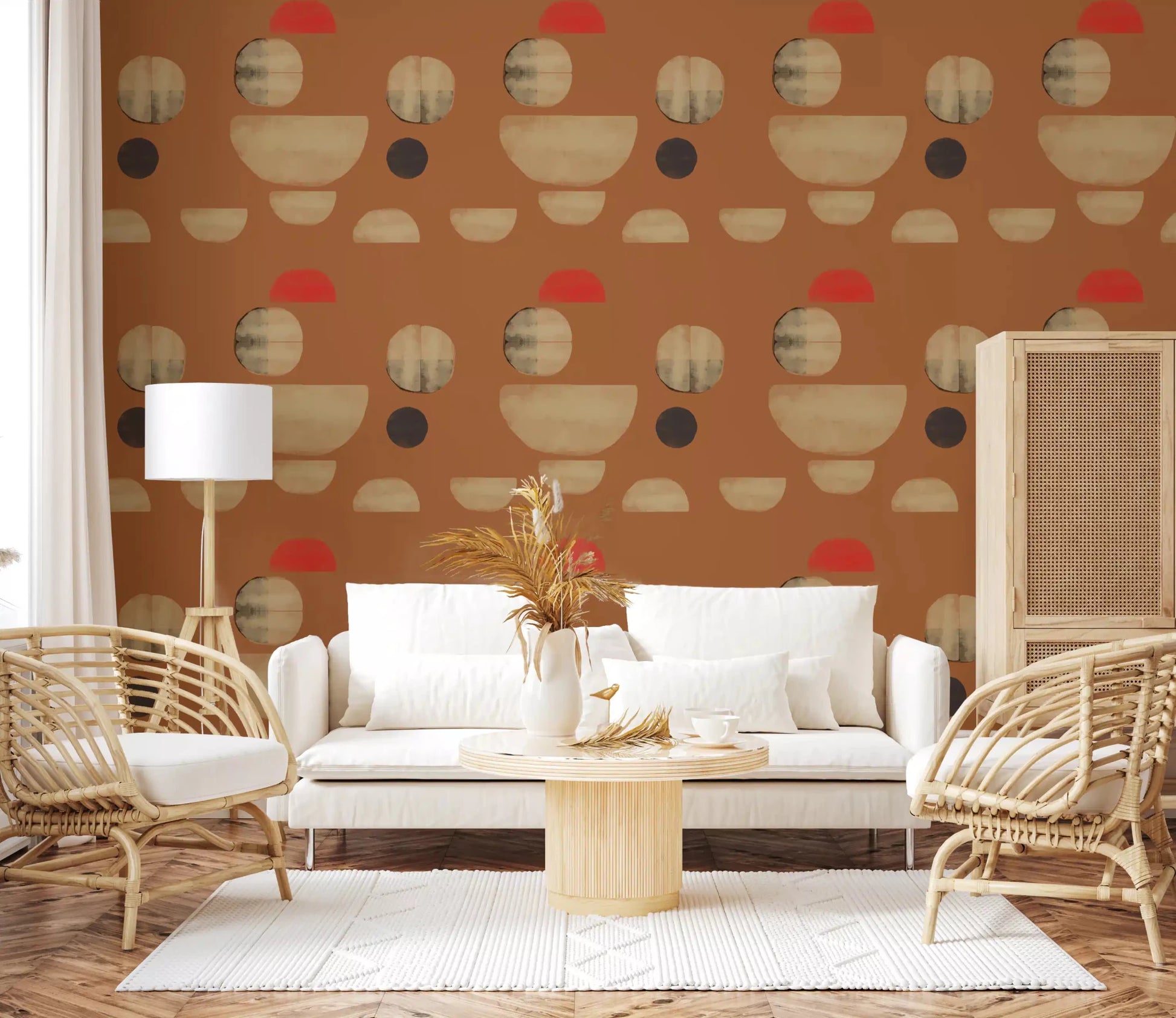 Terracotta Abstract Forms wallpaper with rounded shapes and earthy texture, GD9253