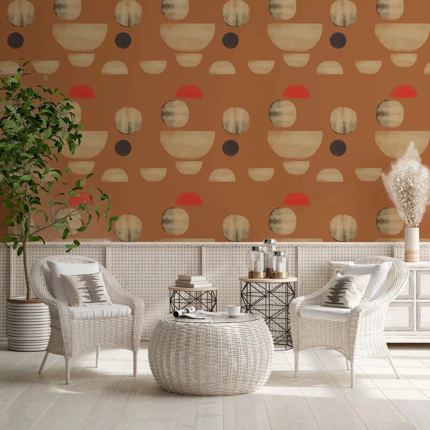 Abstract terracotta wallpaper featuring Terracotta Abstract Forms pattern, GD9253