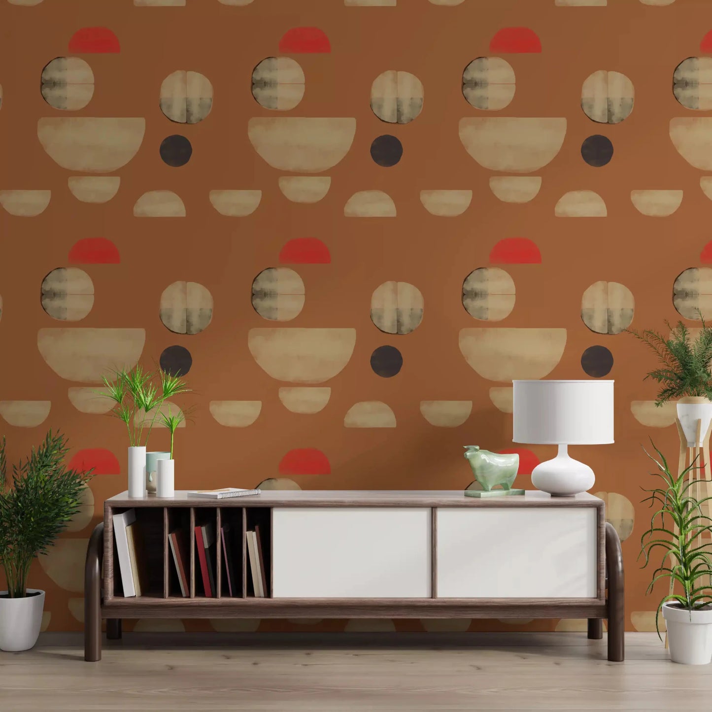 Terracotta Abstract Forms wallpaper showing geometric shapes and texture, GD9253