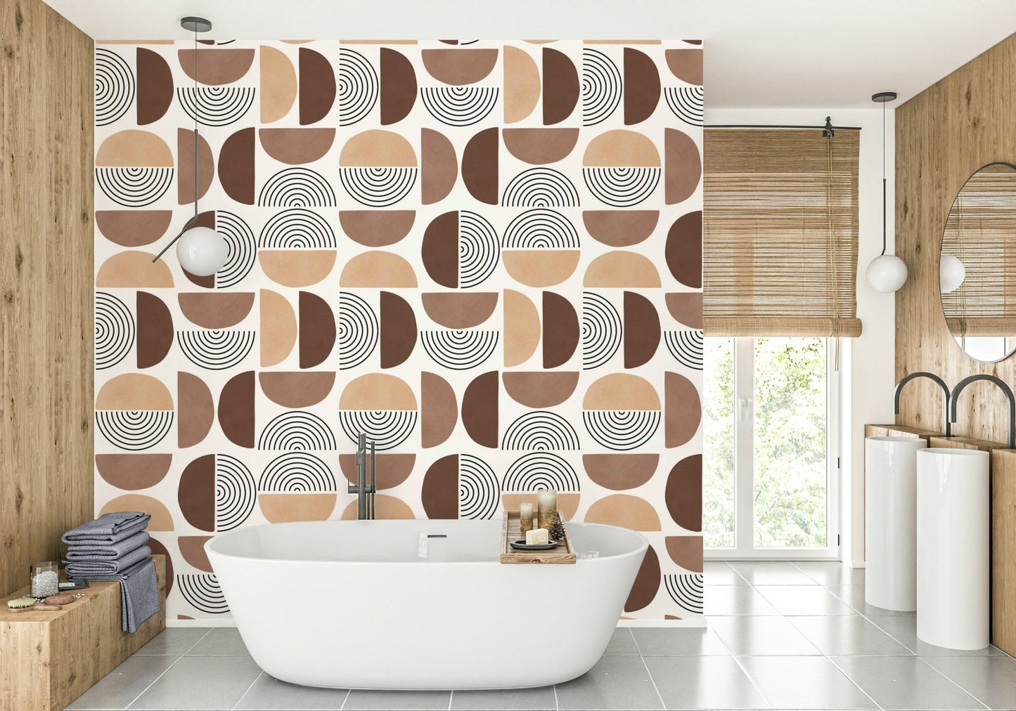 The color palette is warm and earthy, using various shades of terracotta.

