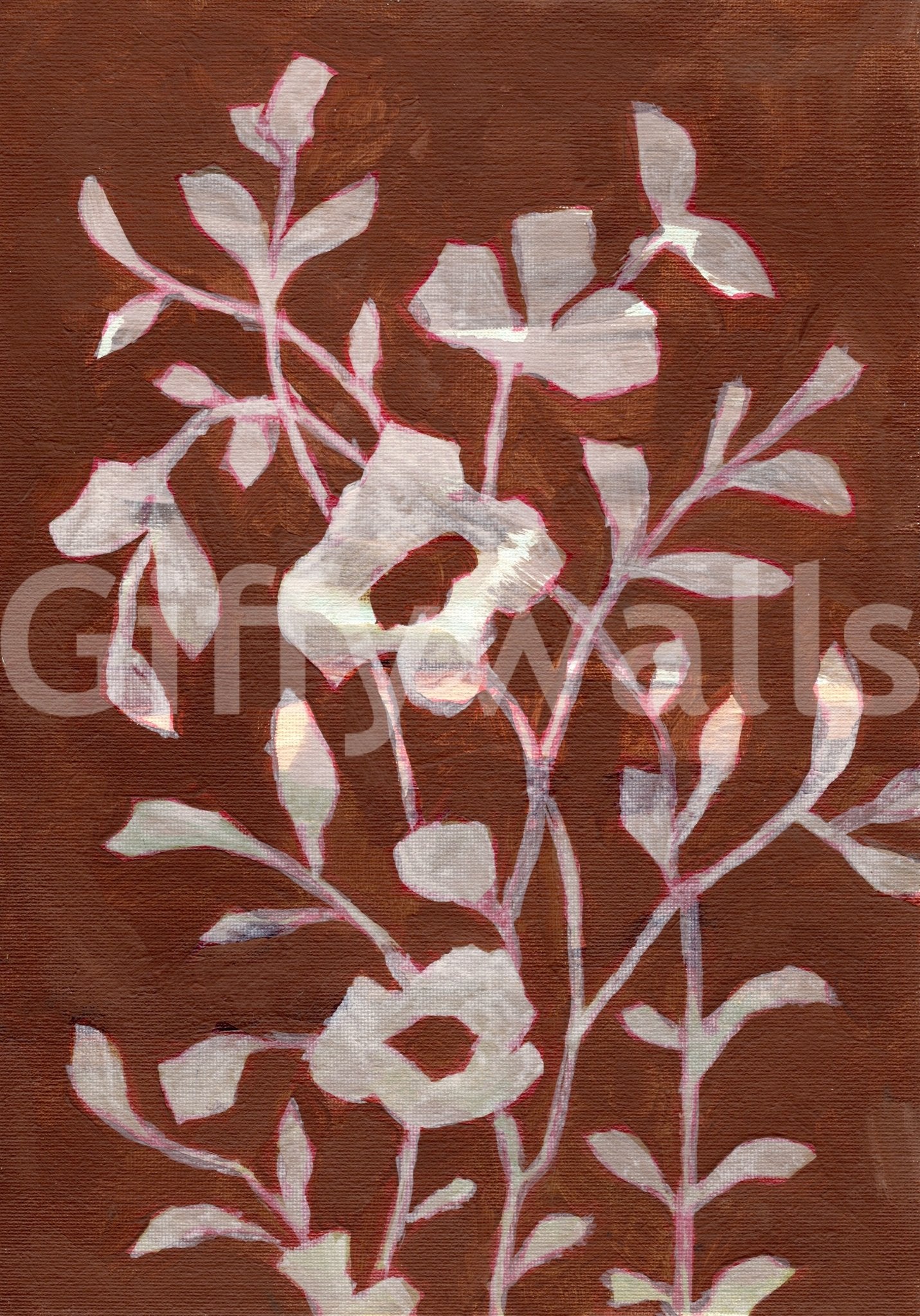 Living room accent with terracotta floral wallpaper

