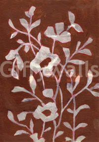 Living room accent with terracotta floral wallpaper

