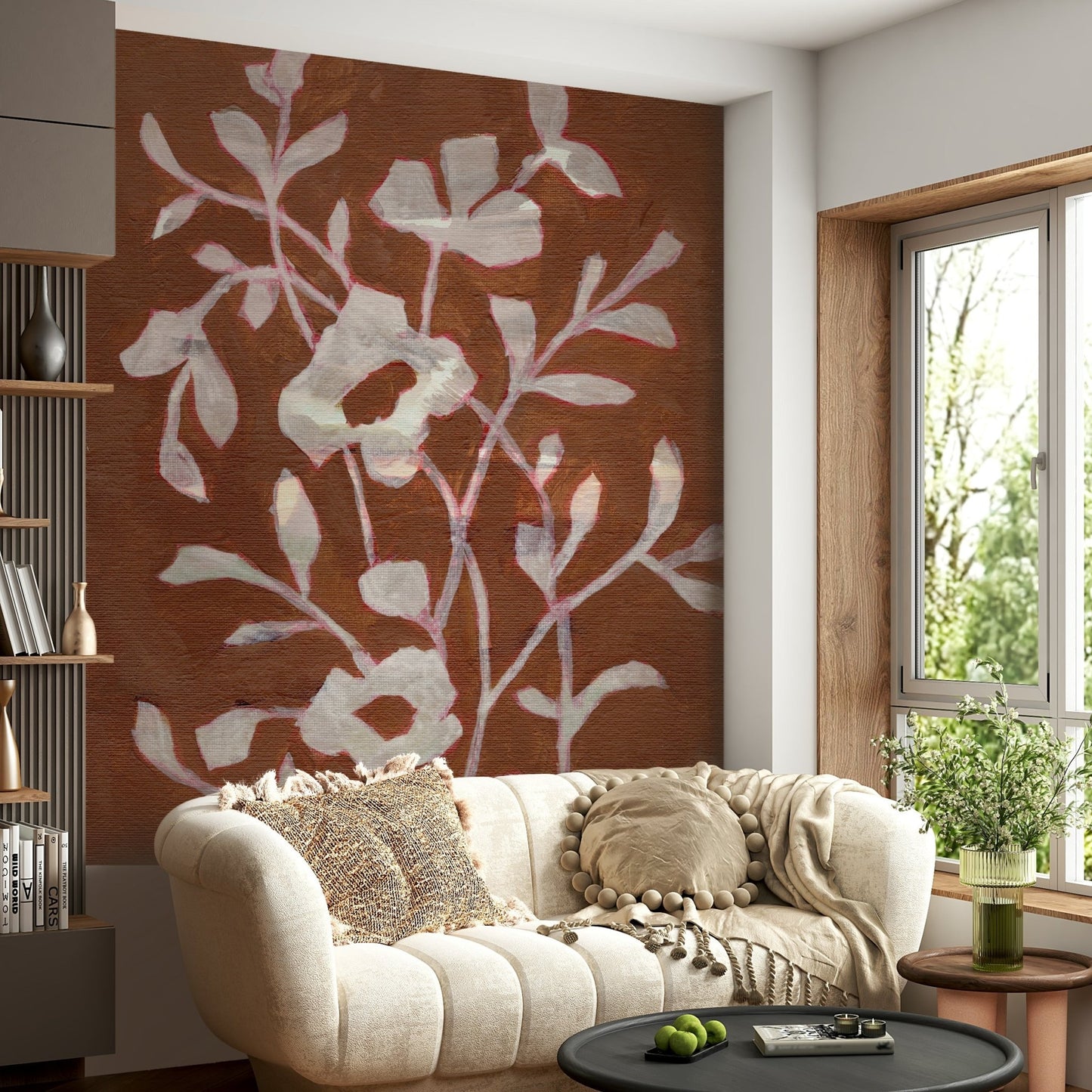 Warm terracotta floral wallpaper for walls

