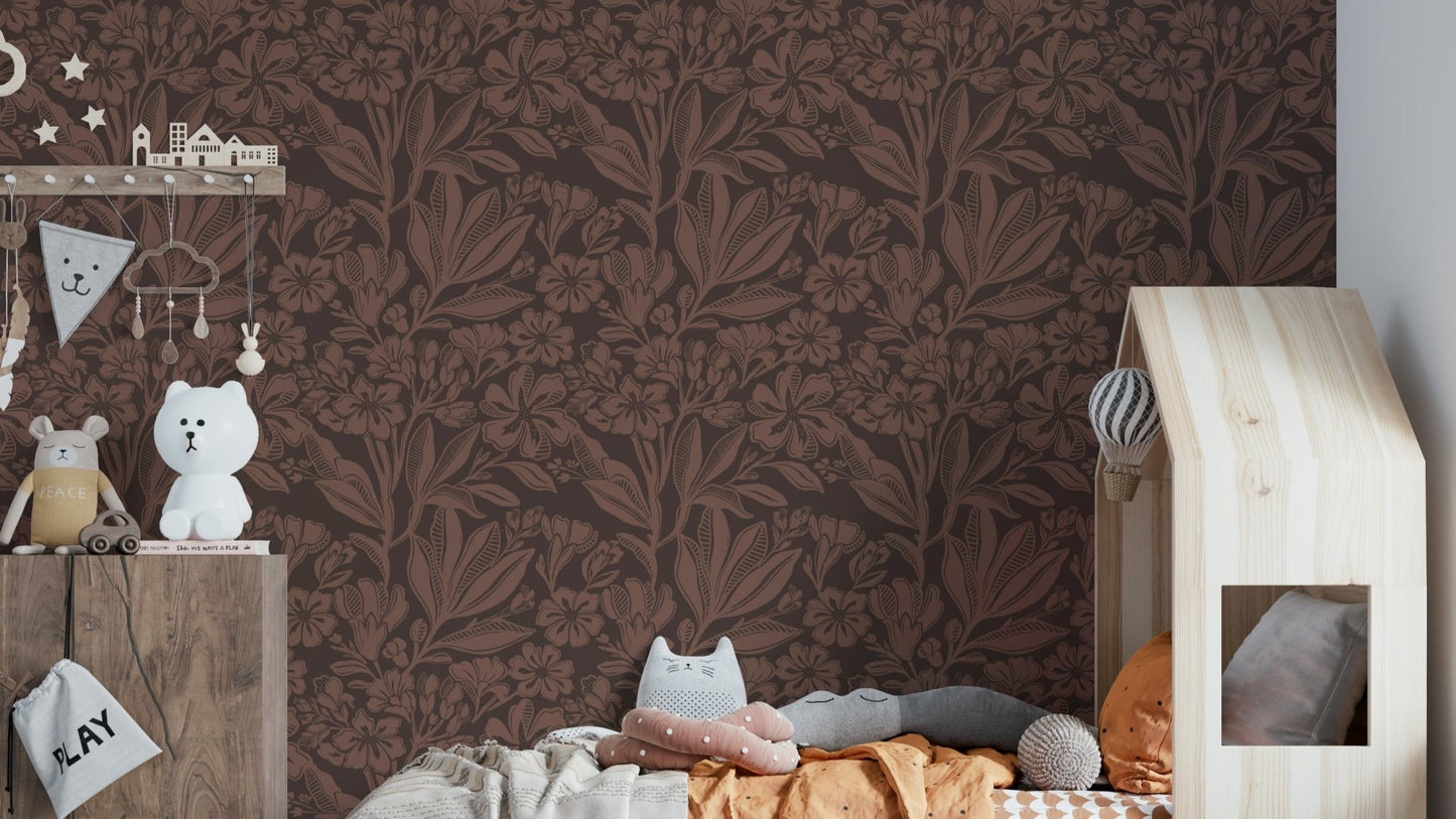 Terracotta Bloom wallpaper mural design, GD972