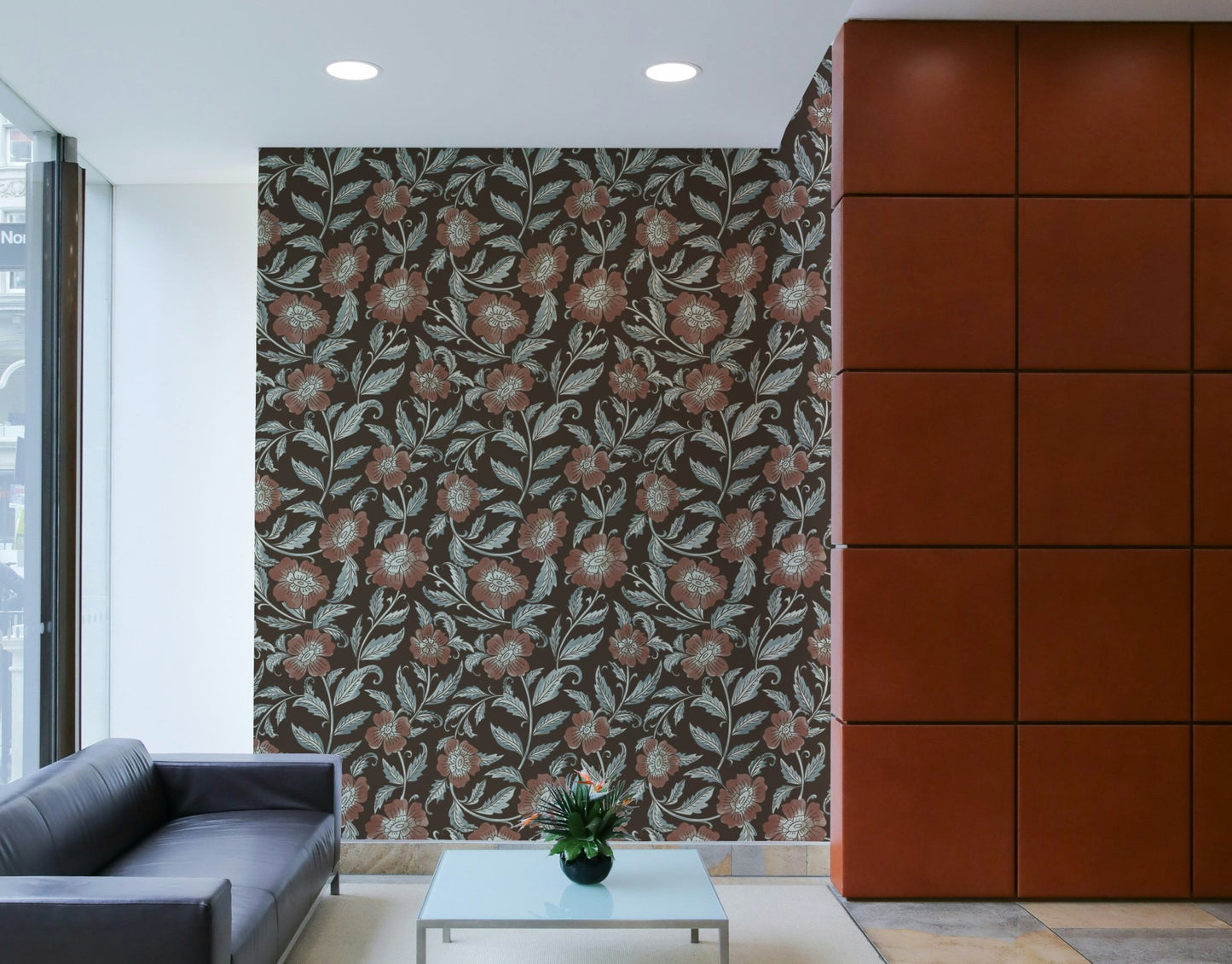 Terracotta tone flower mural wallpaper, GD1003