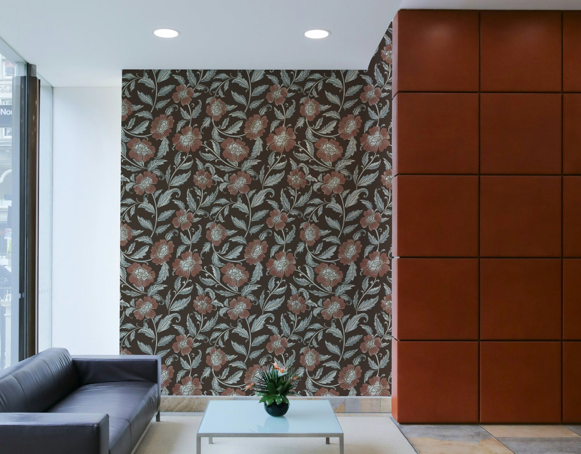 Terracotta tone flower mural wallpaper, GD1003