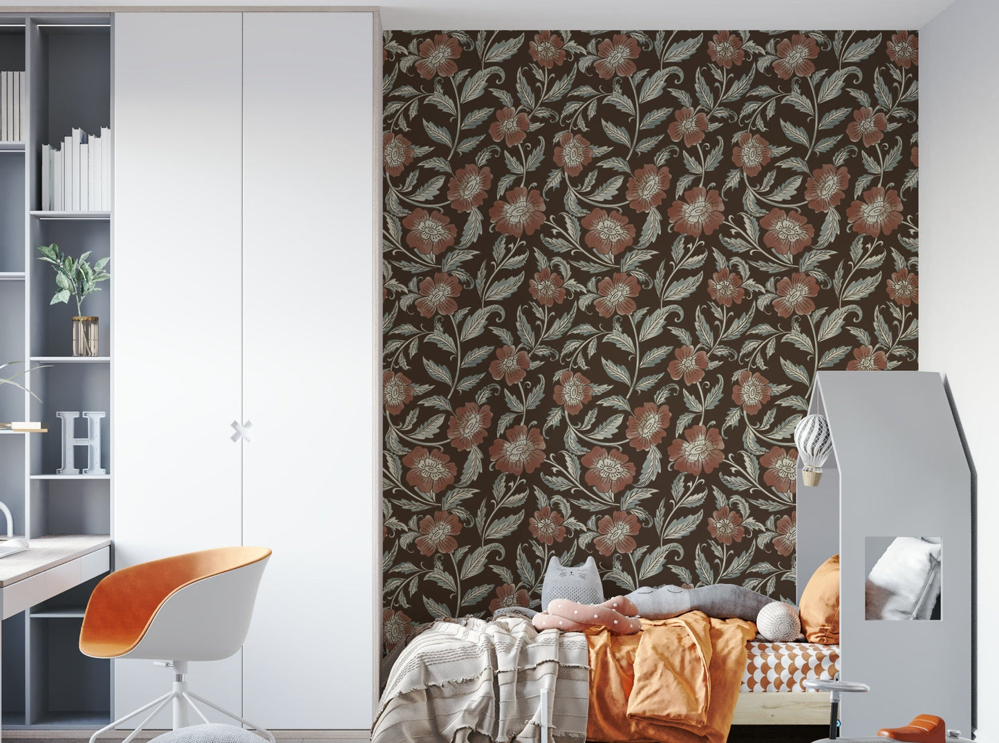 Earthy mural wallpaper with florals, GD1003