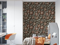 Earthy mural wallpaper with florals, GD1003