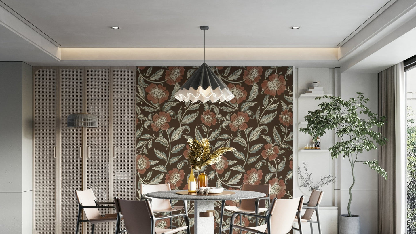 Terracotta Blossom Trail wall mural, GD1003