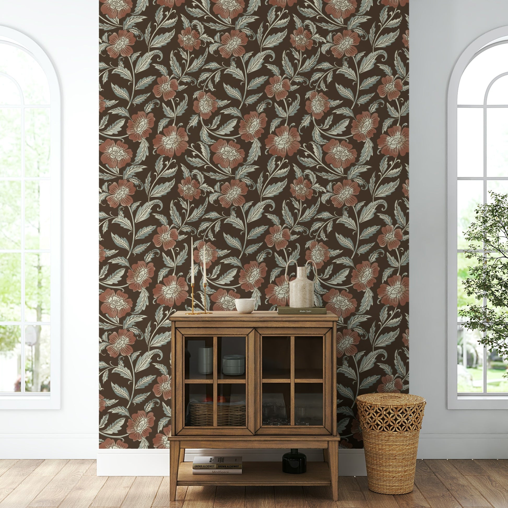Botanical trail wallpaper with warm tones, GD1003
