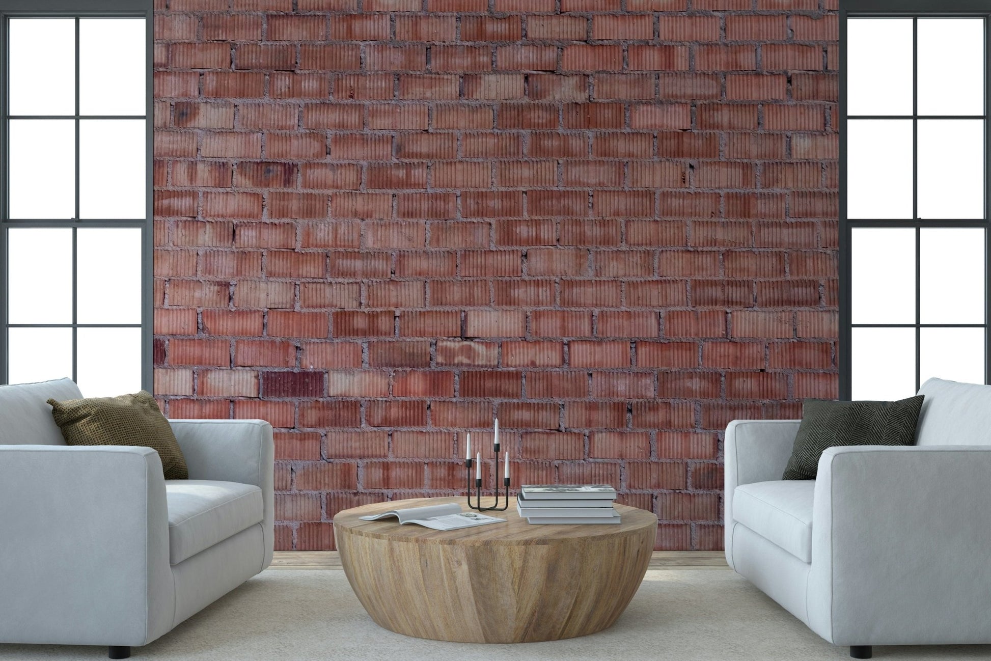Terracotta Brick mural in a rustic home office.