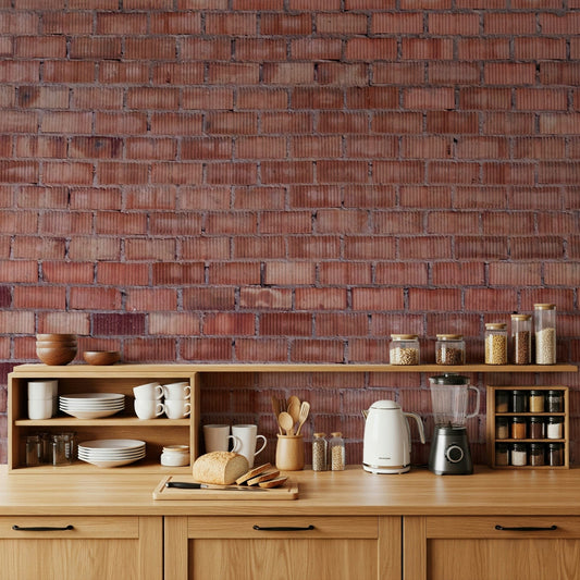 Living room with Terracotta Brick Wall Mural.