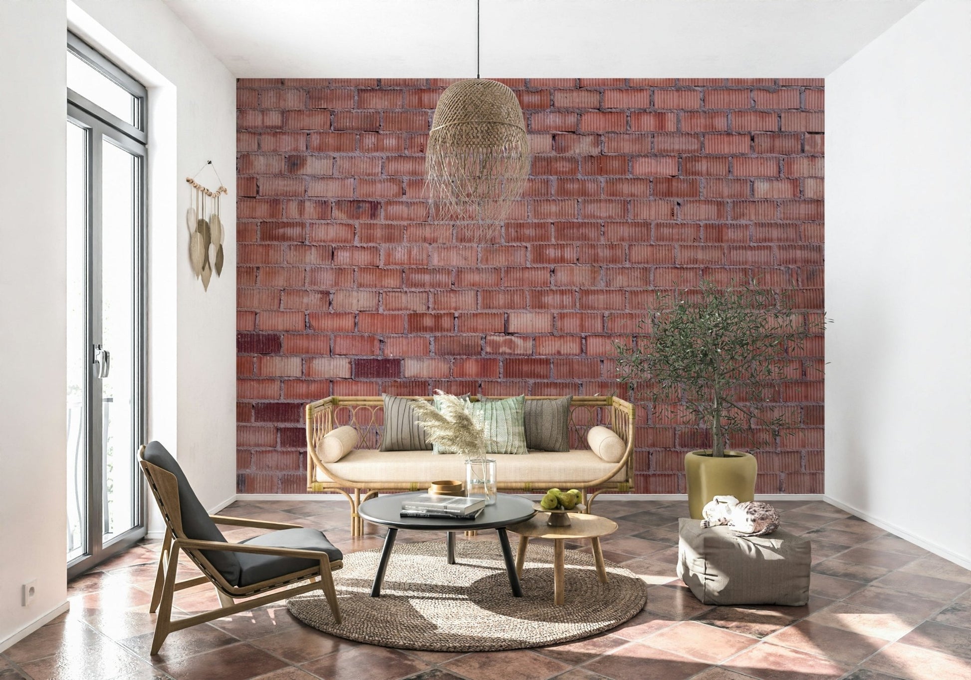 Kitchen backsplash with Terracotta Brick wallpaper.