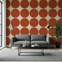 Whimsical circular shapes define Terracotta Bubbles Wallpaper art.