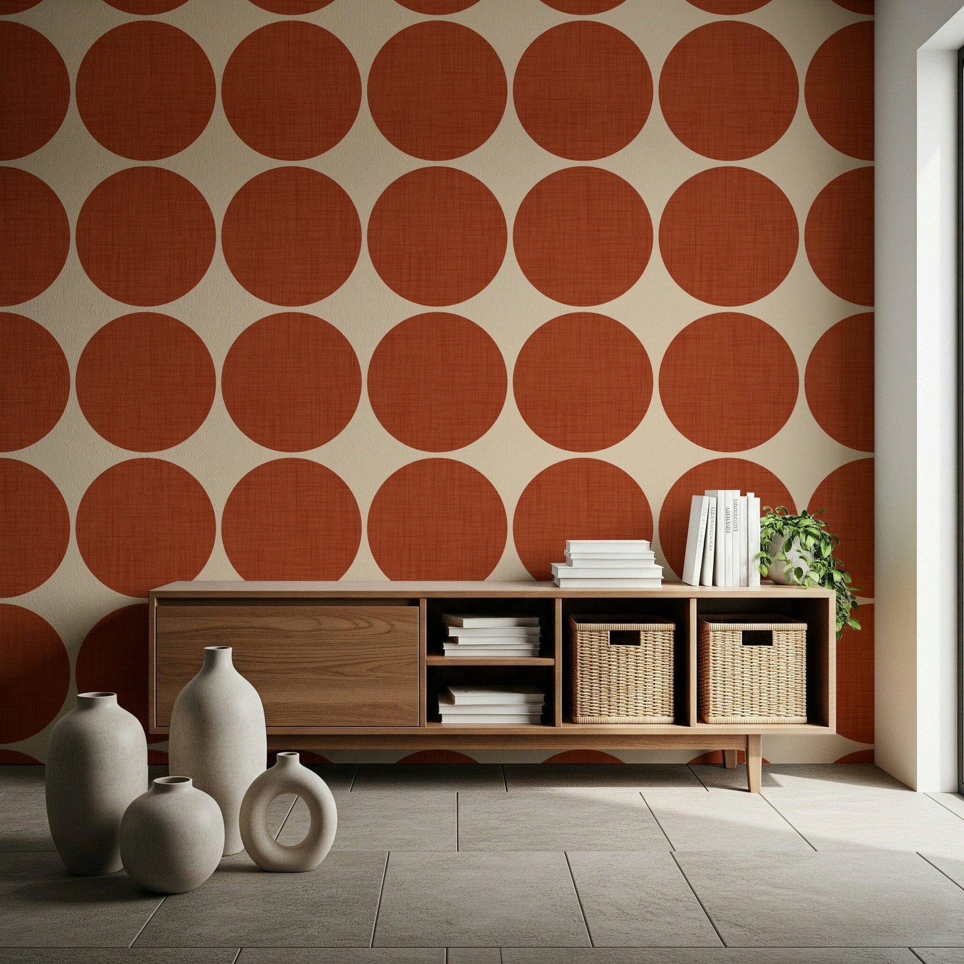 Earthy toned Terracotta Bubbles Wallpaper, a playful design.