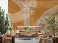 A peaceful flowing curve mural on decorative wallpaper.