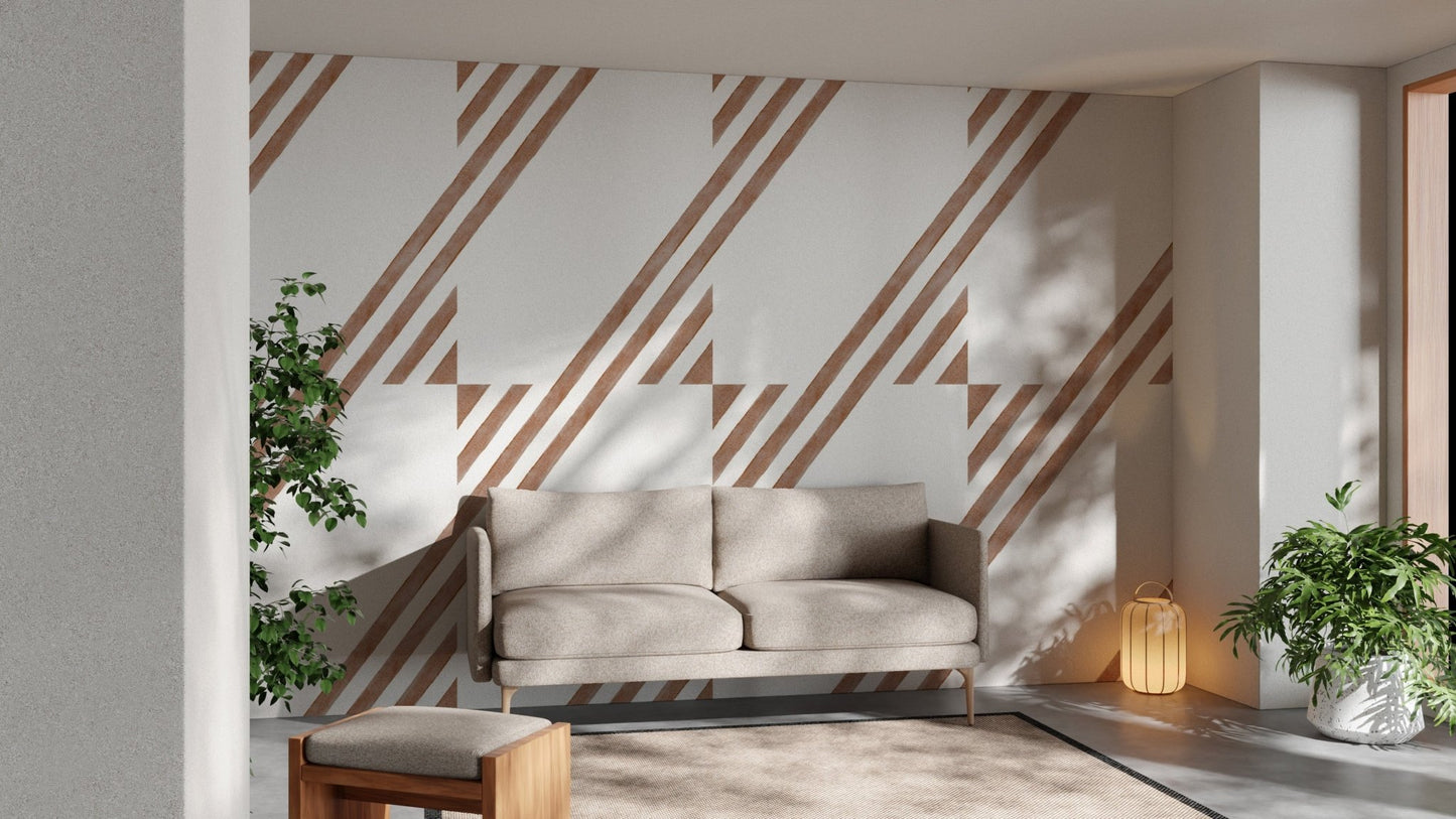 Bold terracotta striped wall pattern
