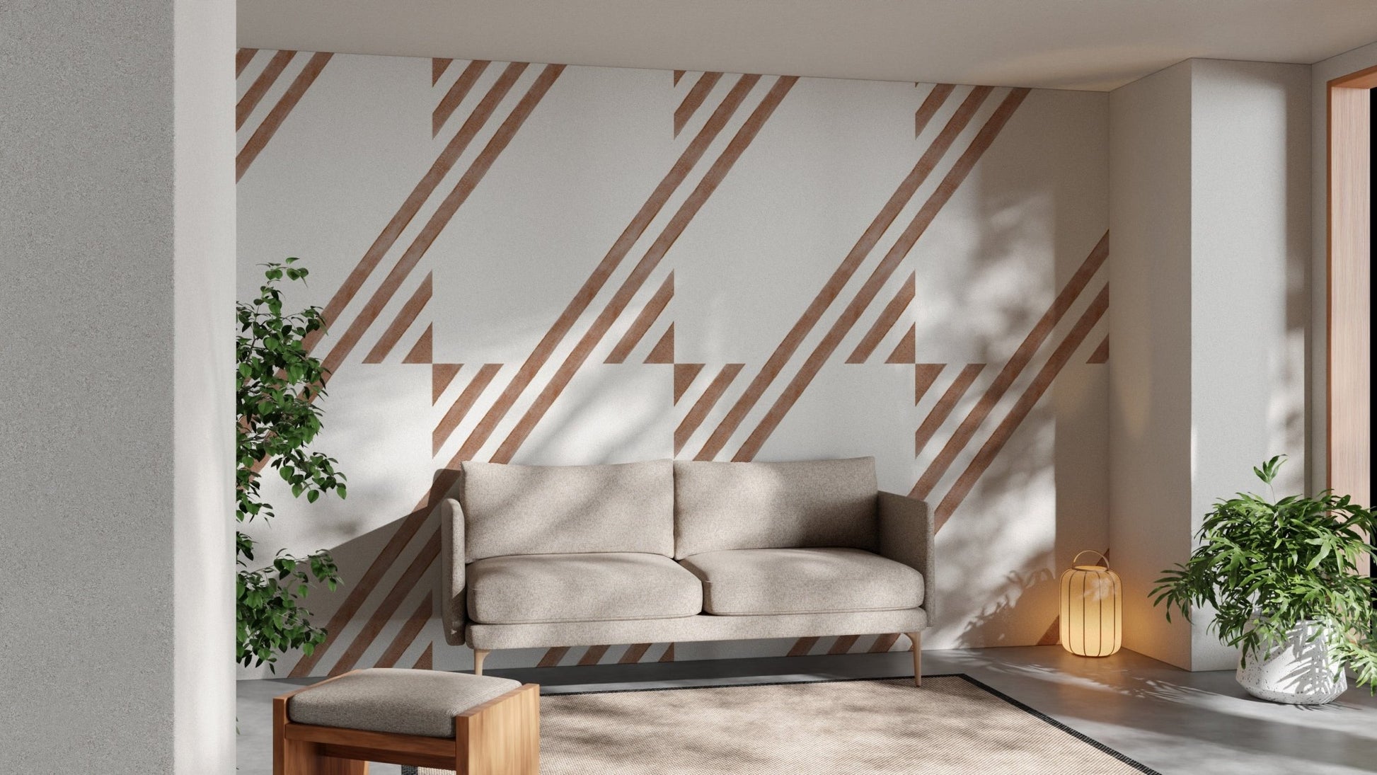 Bold terracotta striped wall pattern
