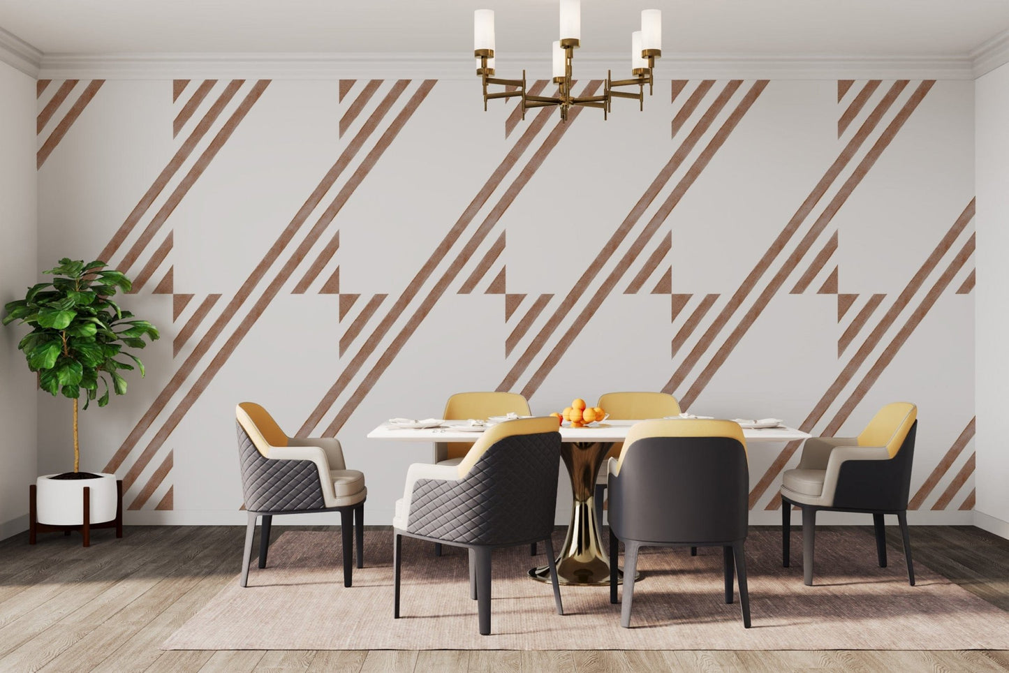 Abstract terracotta diagonal wall stripes
