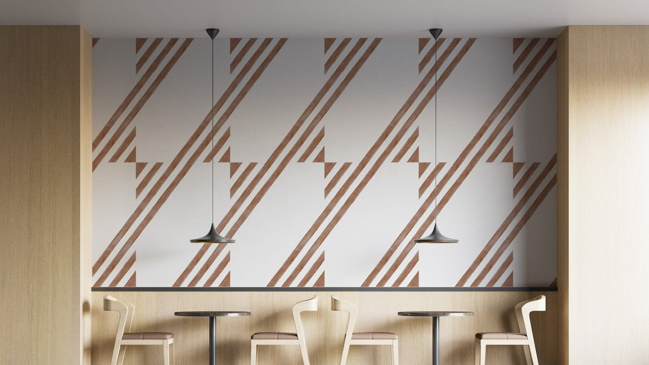 Terracotta geometric striped wallpaper design
