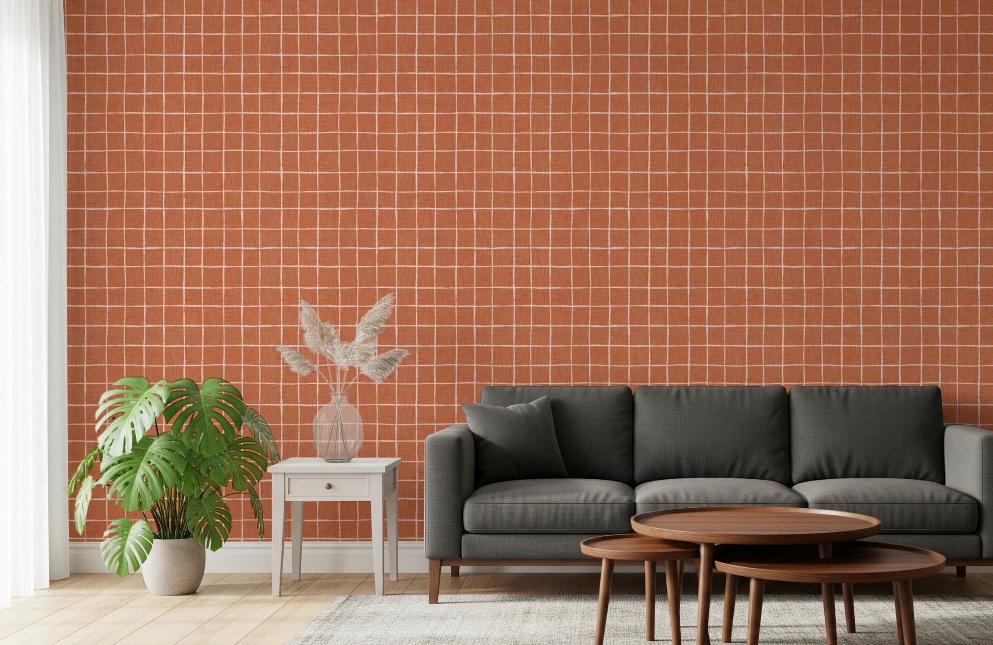 Burnt orange terracotta grid wallpaper texture