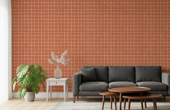 Burnt orange terracotta grid wallpaper texture, GD8457