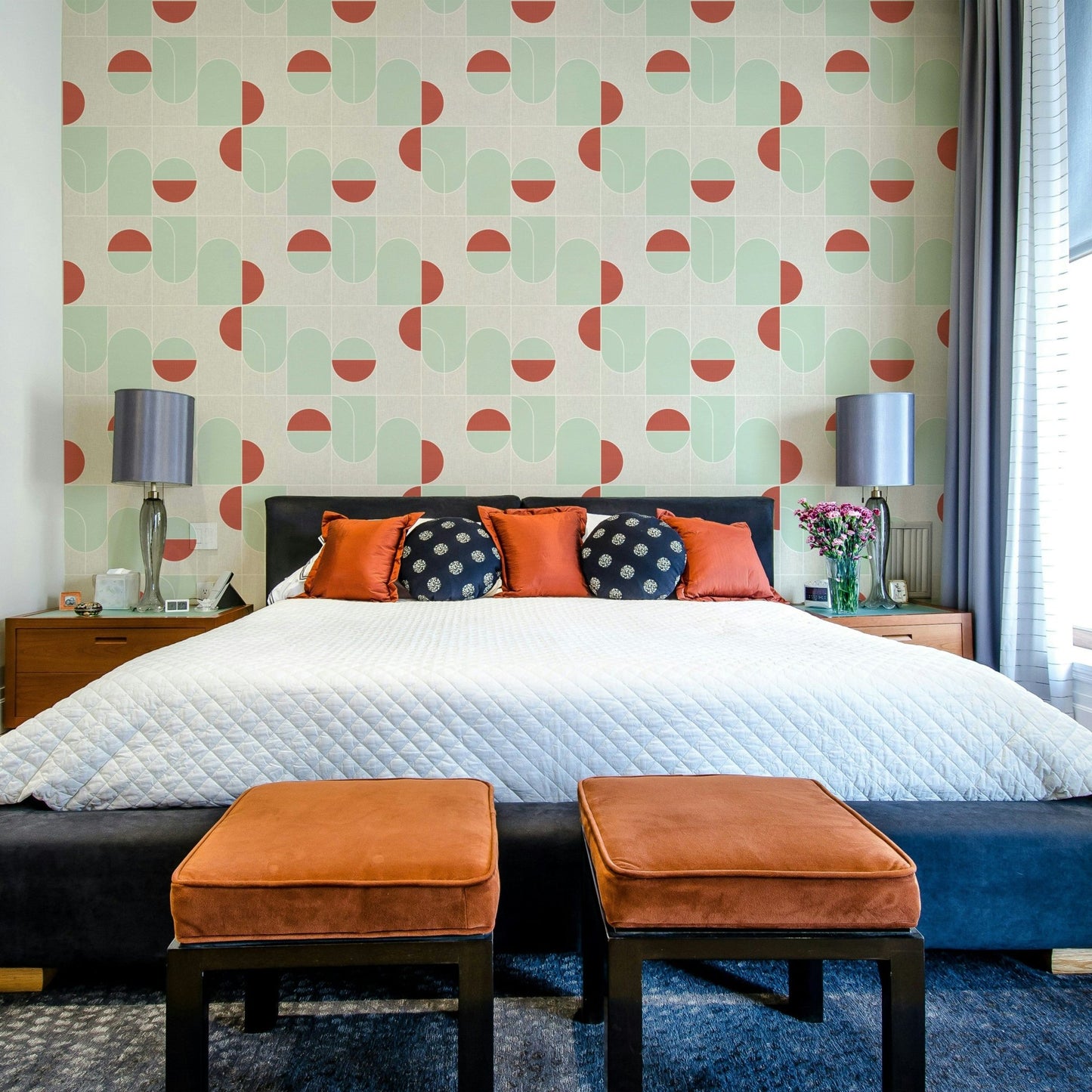 Mint and terracotta circle pattern

