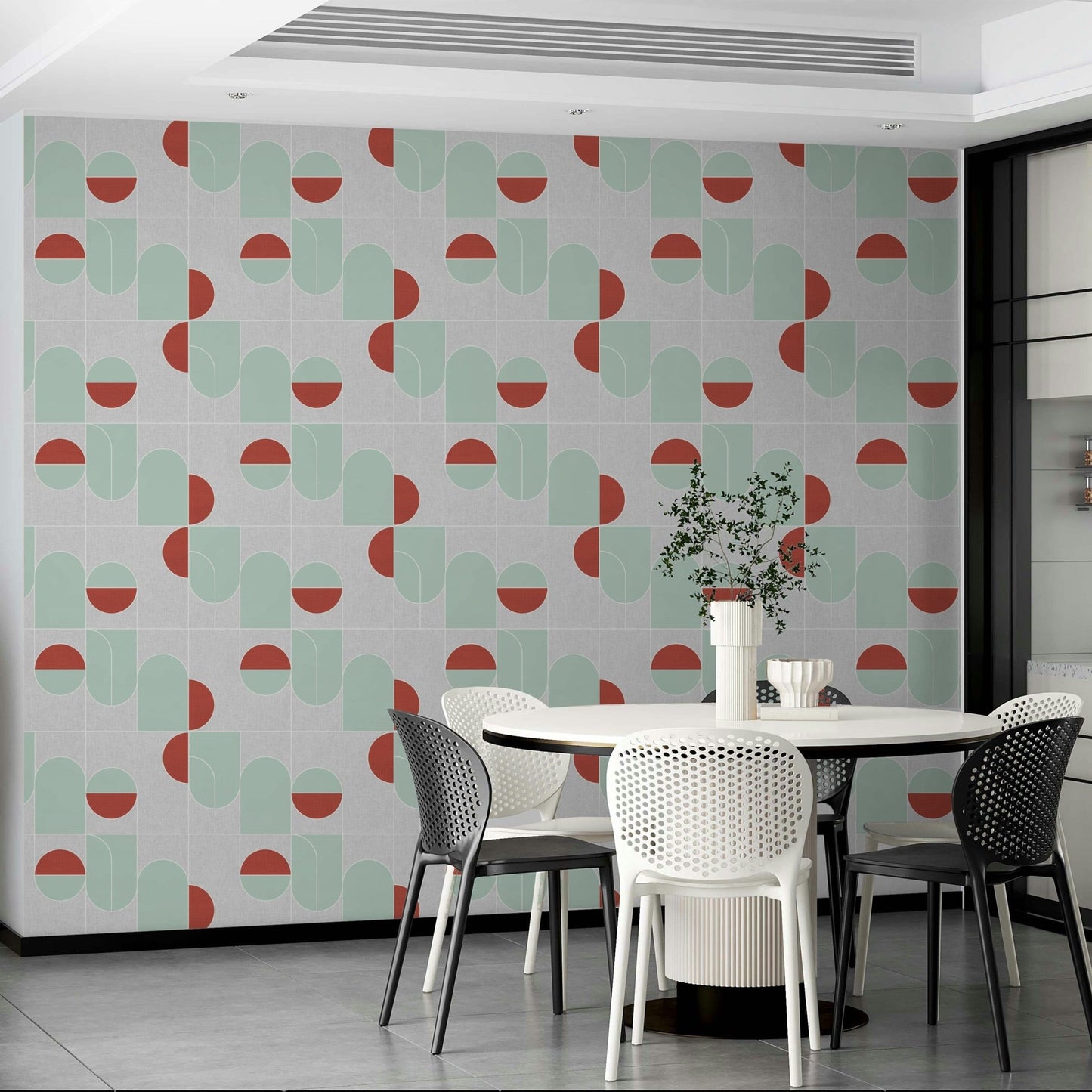 Two-tone circle and arch wallpaper


