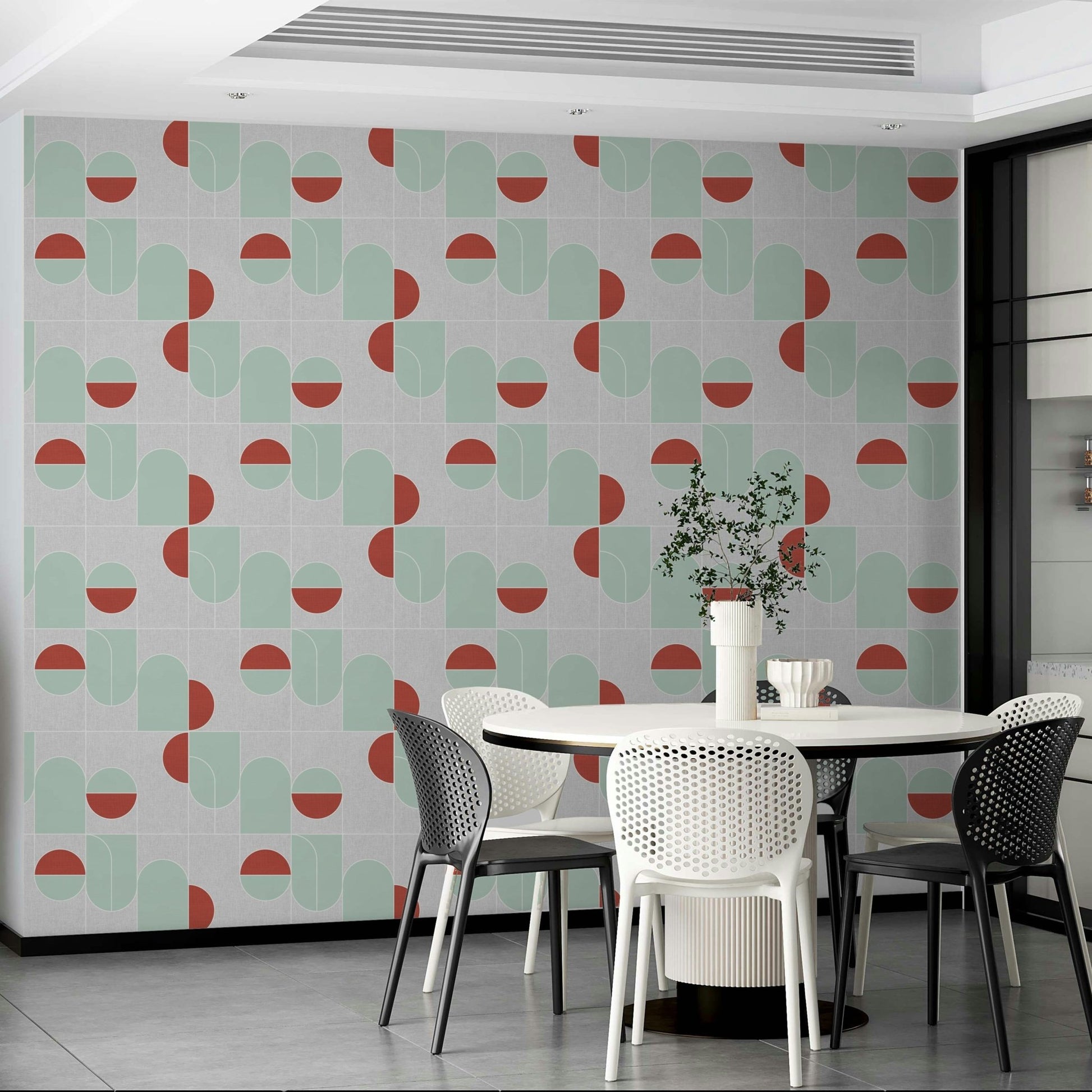 Two-tone circle and arch wallpaper

